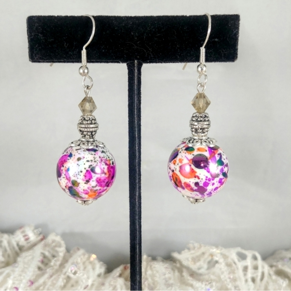 Speckled paint splatter Colorful bead earrings 🎃 Halloween Inspired